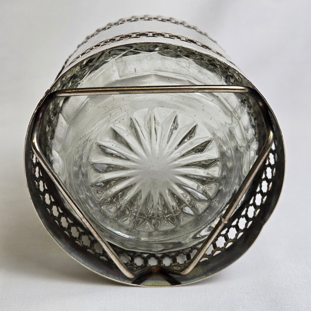 Glass Liquor Decanter, Decorative Silver Tone Hammered Metal Caddy 11" Vintage - Picture 4 of 16